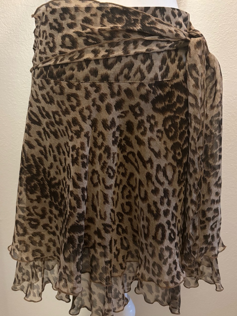 Petite Sophisticate Leopard Print Tiered Wrap Skirt in Black/Brown